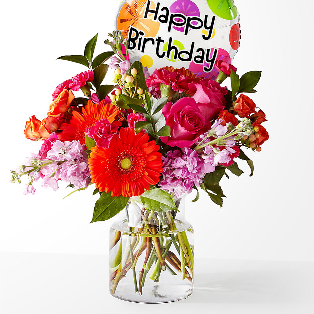 Fiesta Bouquet with Birthday Balloon – Heavenly Plants, Regina SK