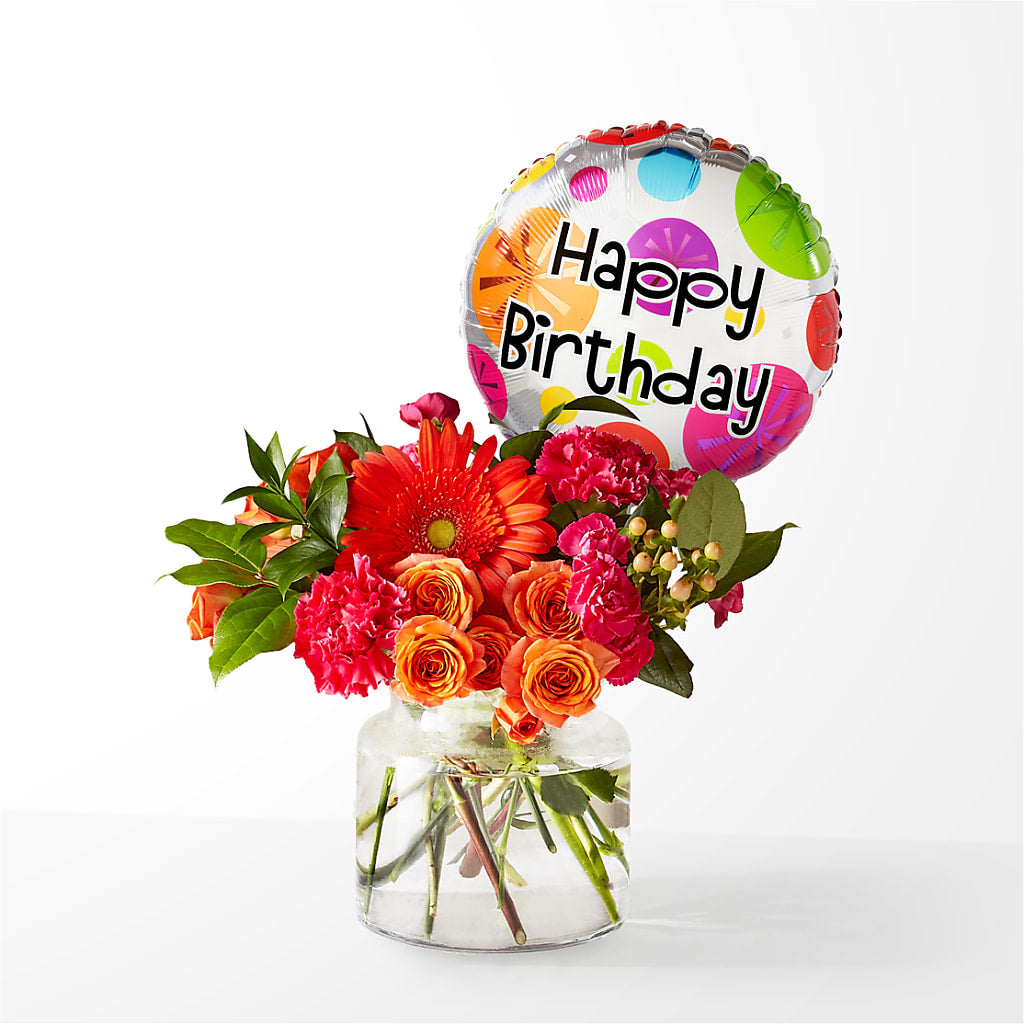 Fiesta Bouquet with Birthday Balloon – Heavenly Plants, Regina SK
