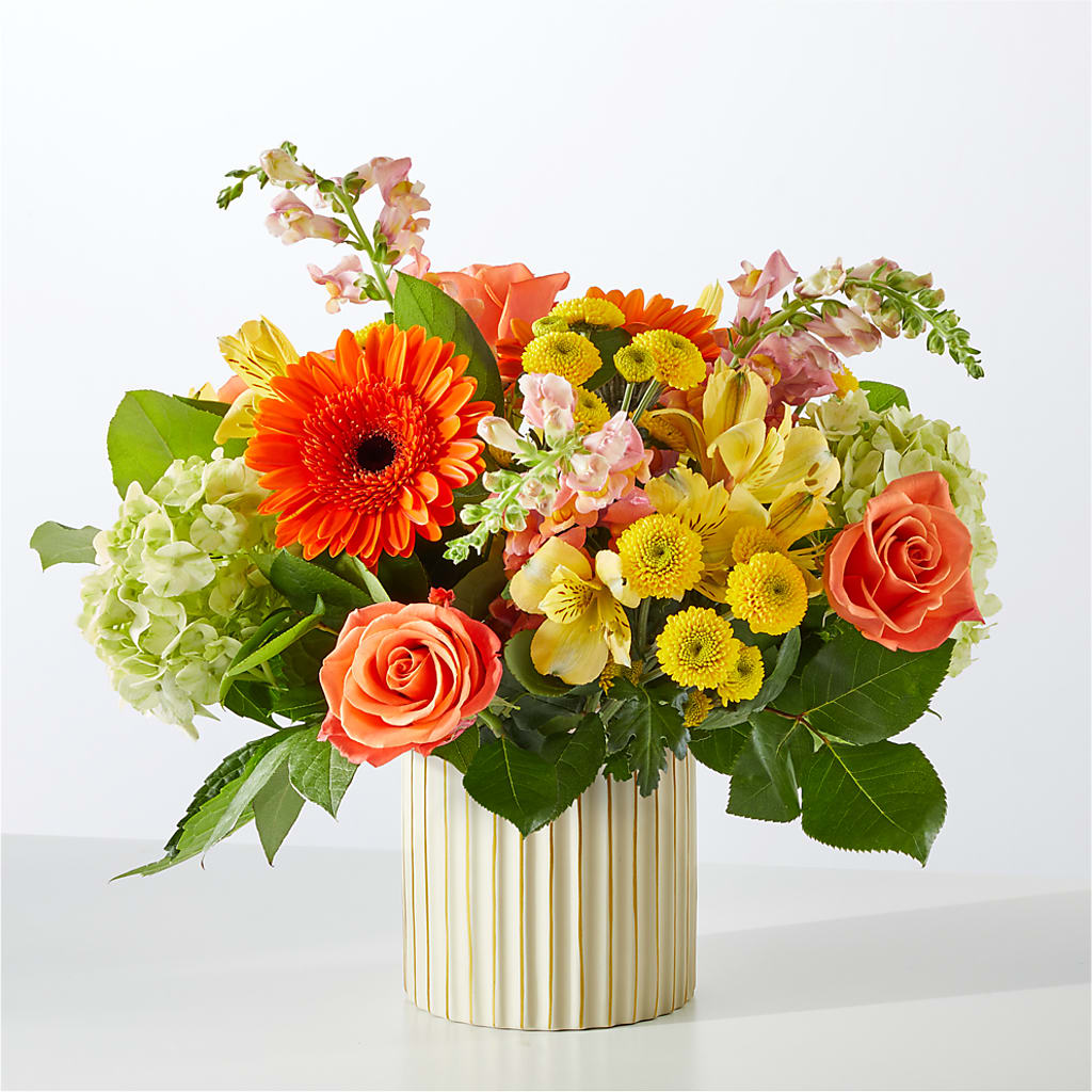 Autumn Sunshine Bouquet with Ivory Vase – Heavenly Plants, Regina SK