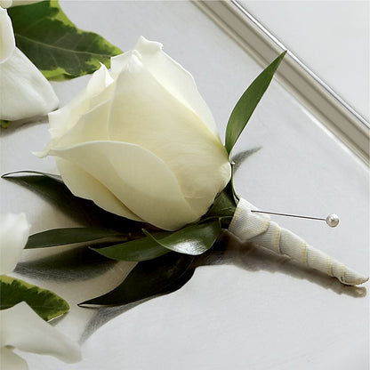 White Rose Boutonniere –  Heavenly Plants, Regina SK